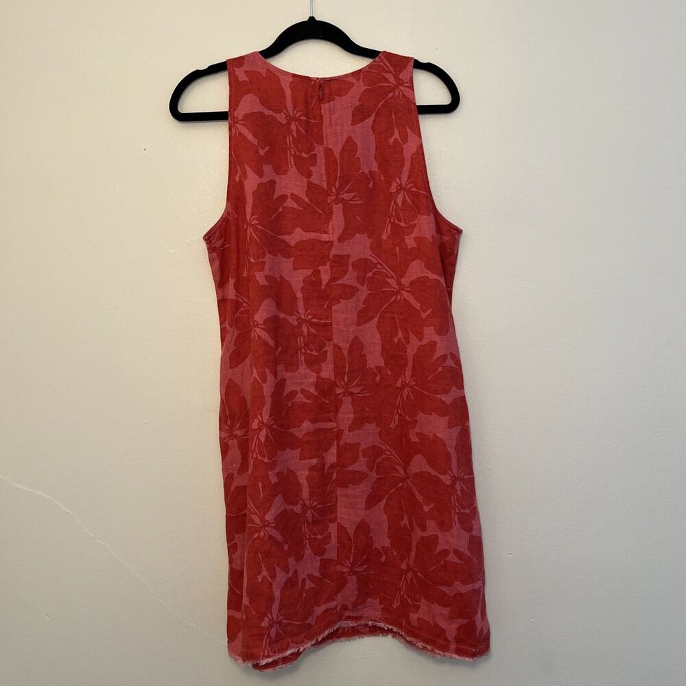 Garnet Hill 100% Linen Fringe Hem A-Line Dress, Pink & Red Hibiscus Floral- Sz 8 - Picture 7 of 9